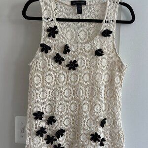 INC International Concepts Crochet Ivory Sleeveless Top Floral Applique - SZ L